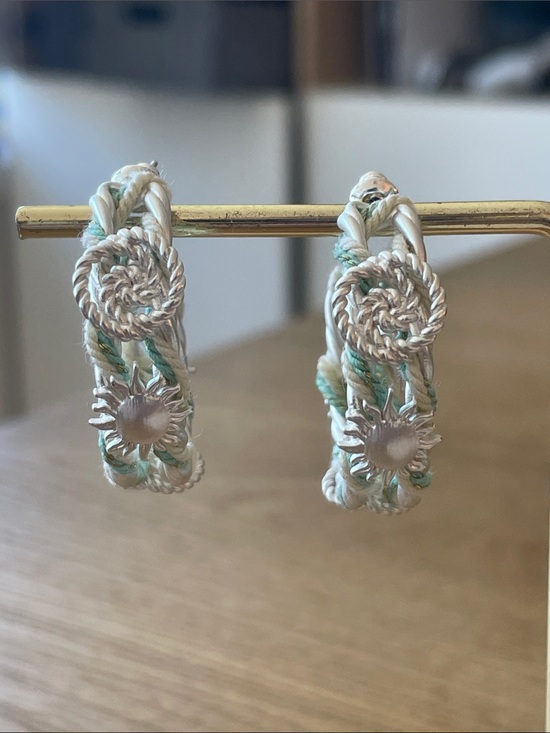 Anthropologie Jewelry - Anthropologie White and Mint Braided Floral Hoop Earrings